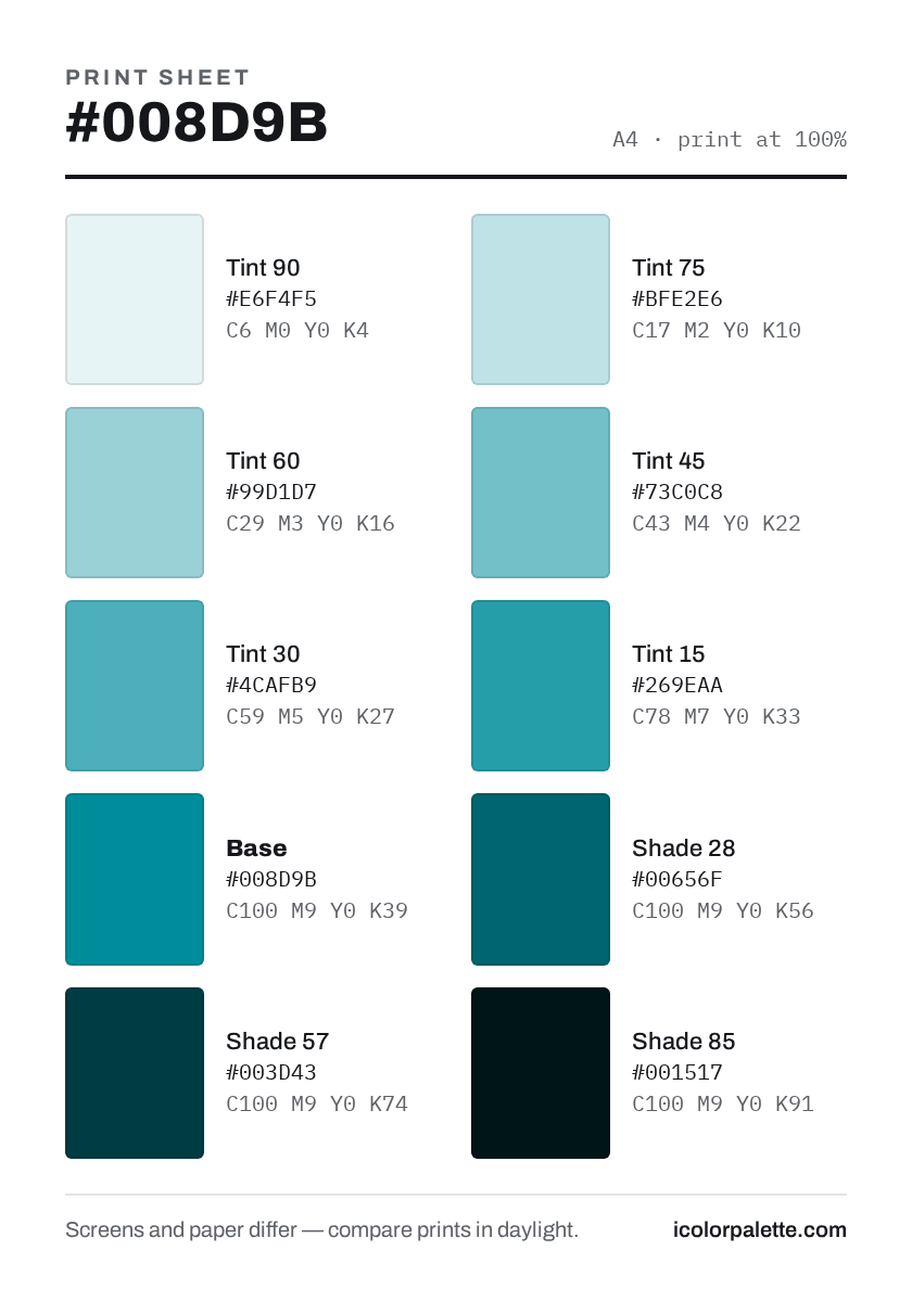 008D9B Hex Code (Coral Coast Shade) — RGB, CMYK & HSL Color Values