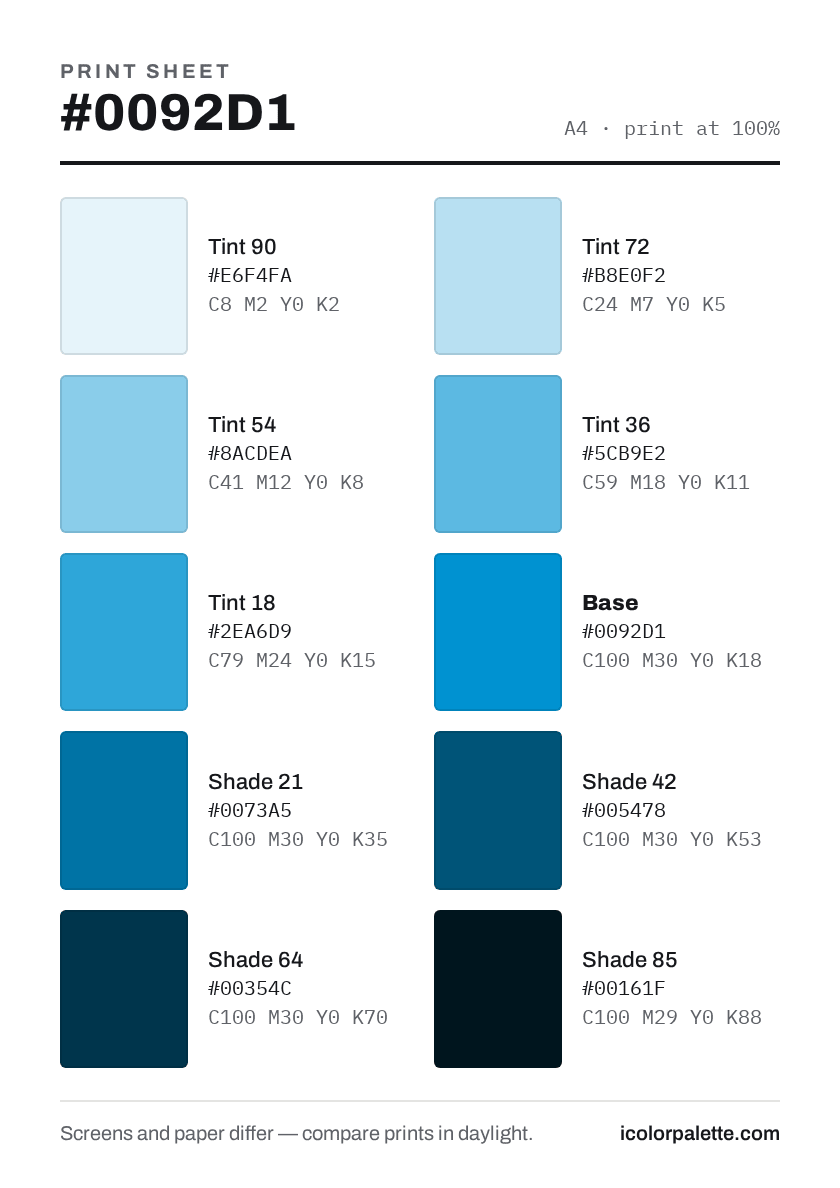 0092D1 Hex Code (Rich Electric Blue Shade) — RGB, CMYK & HSL Color