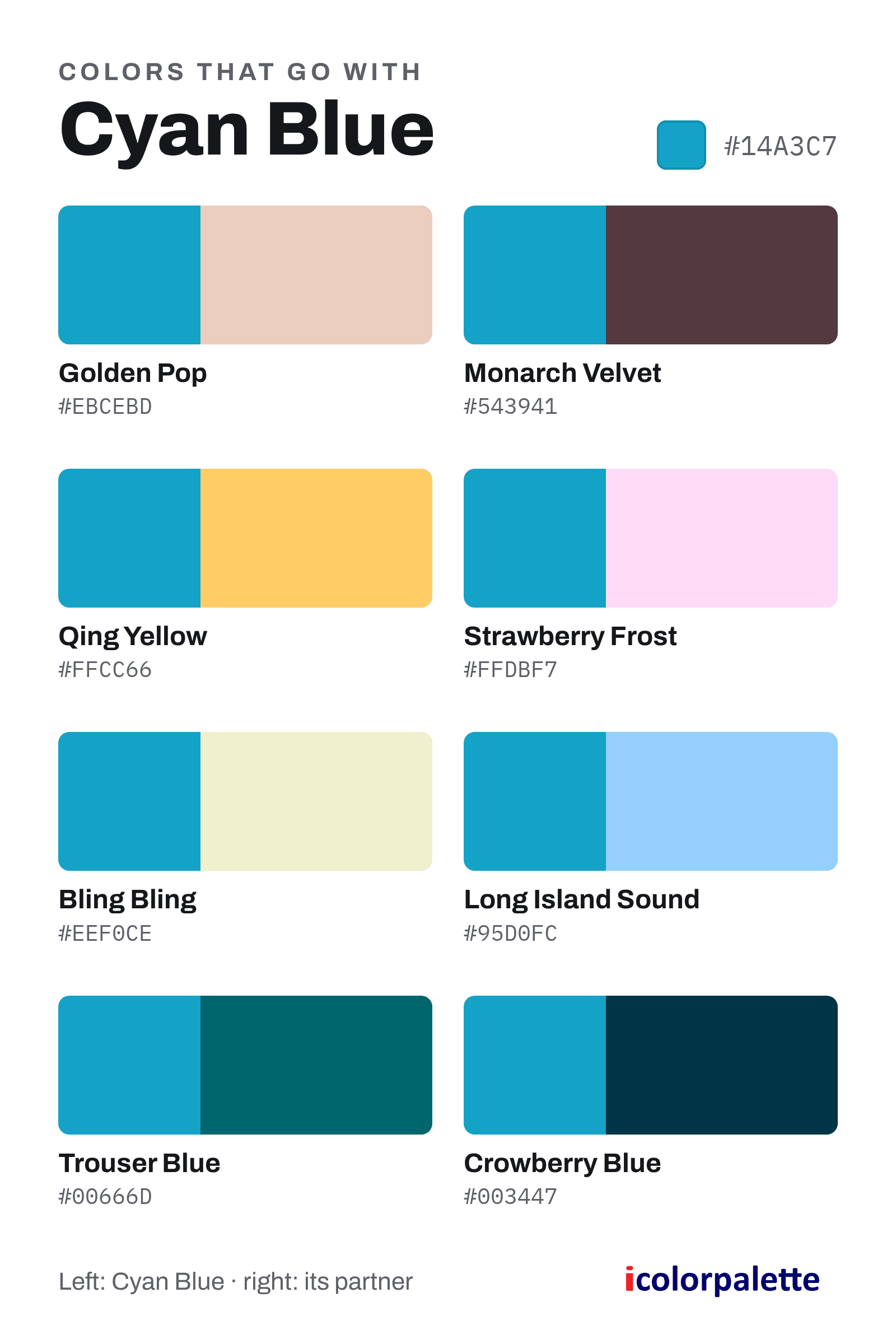 Cyan Blue Color (#14A3C7) — Hex, RGB & Palettes | iColorPalette