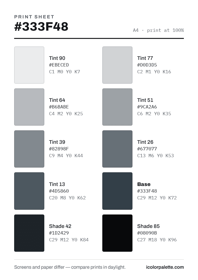 333F48 Hex Code (Deep Teal Blue Shade) — RGB, CMYK & HSL Color