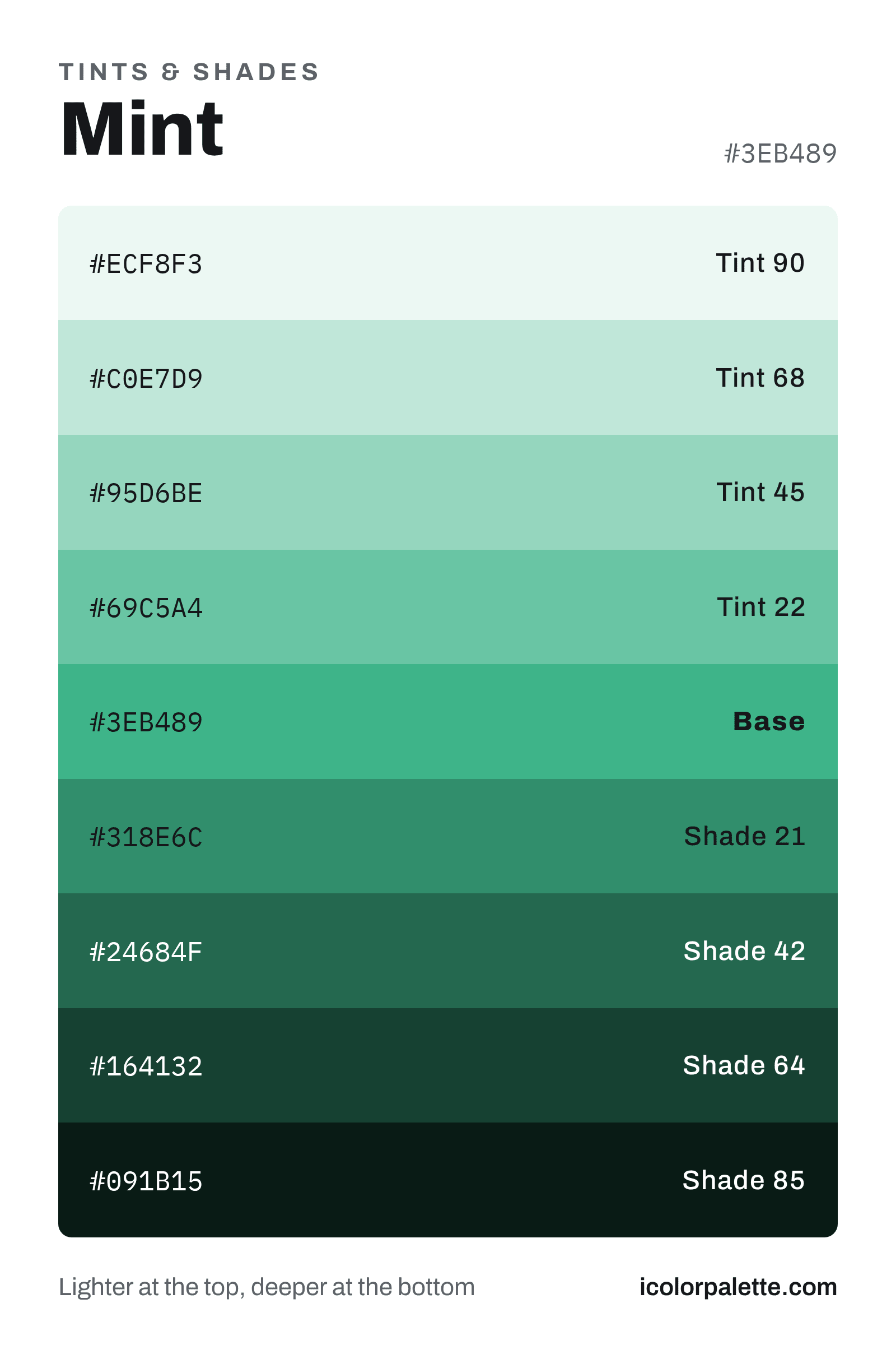 Mint Color (#3EB489) — Hex, RGB & Palettes | iColorPalette