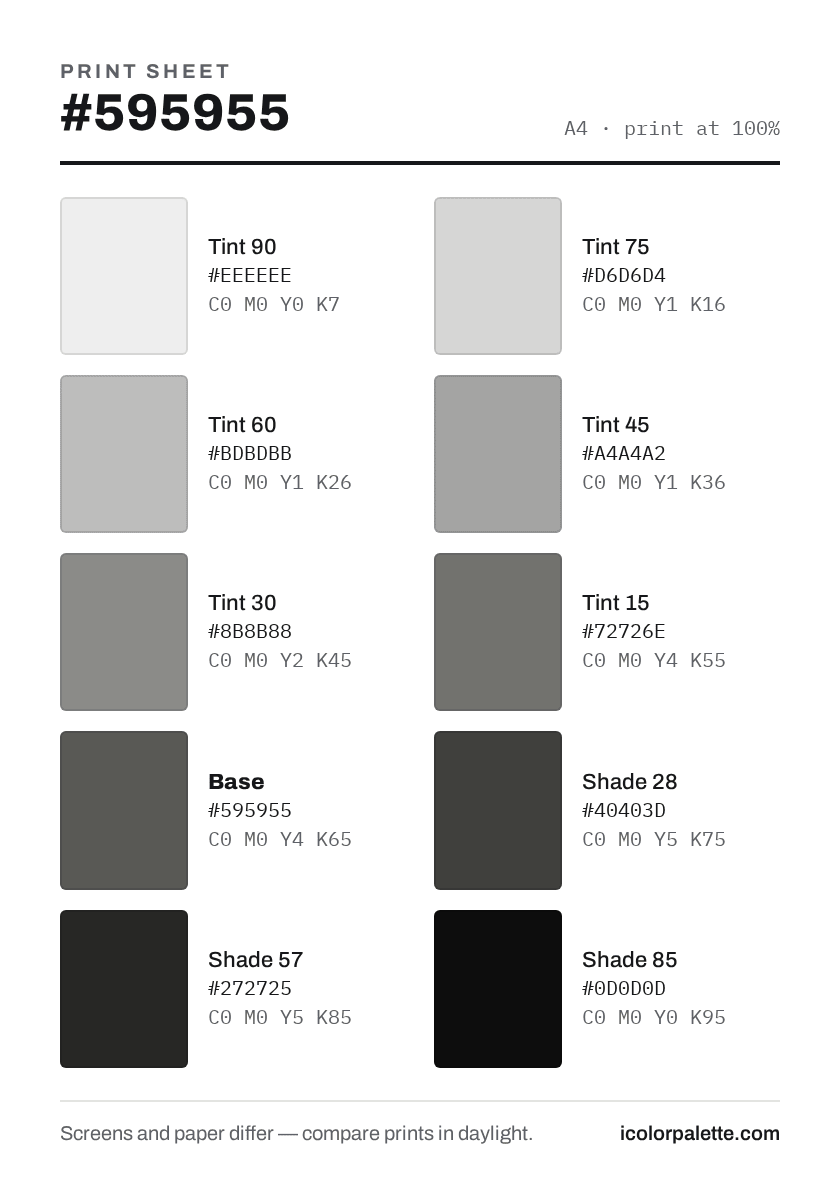 595955 Hex Code (Industrial Grey Shade) — RGB, CMYK & HSL Color