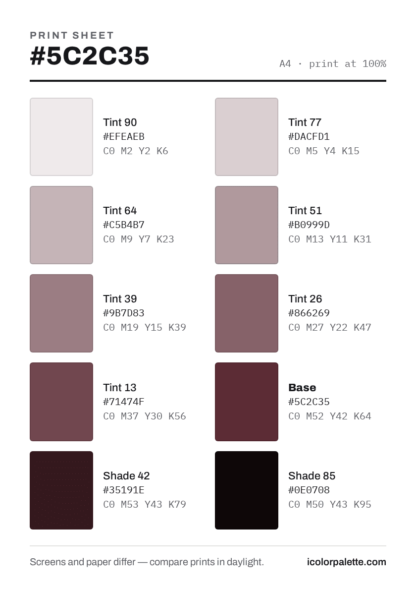 5C2C35 Hex Code (Zinfandel Shade) — RGB, CMYK & HSL Color Values