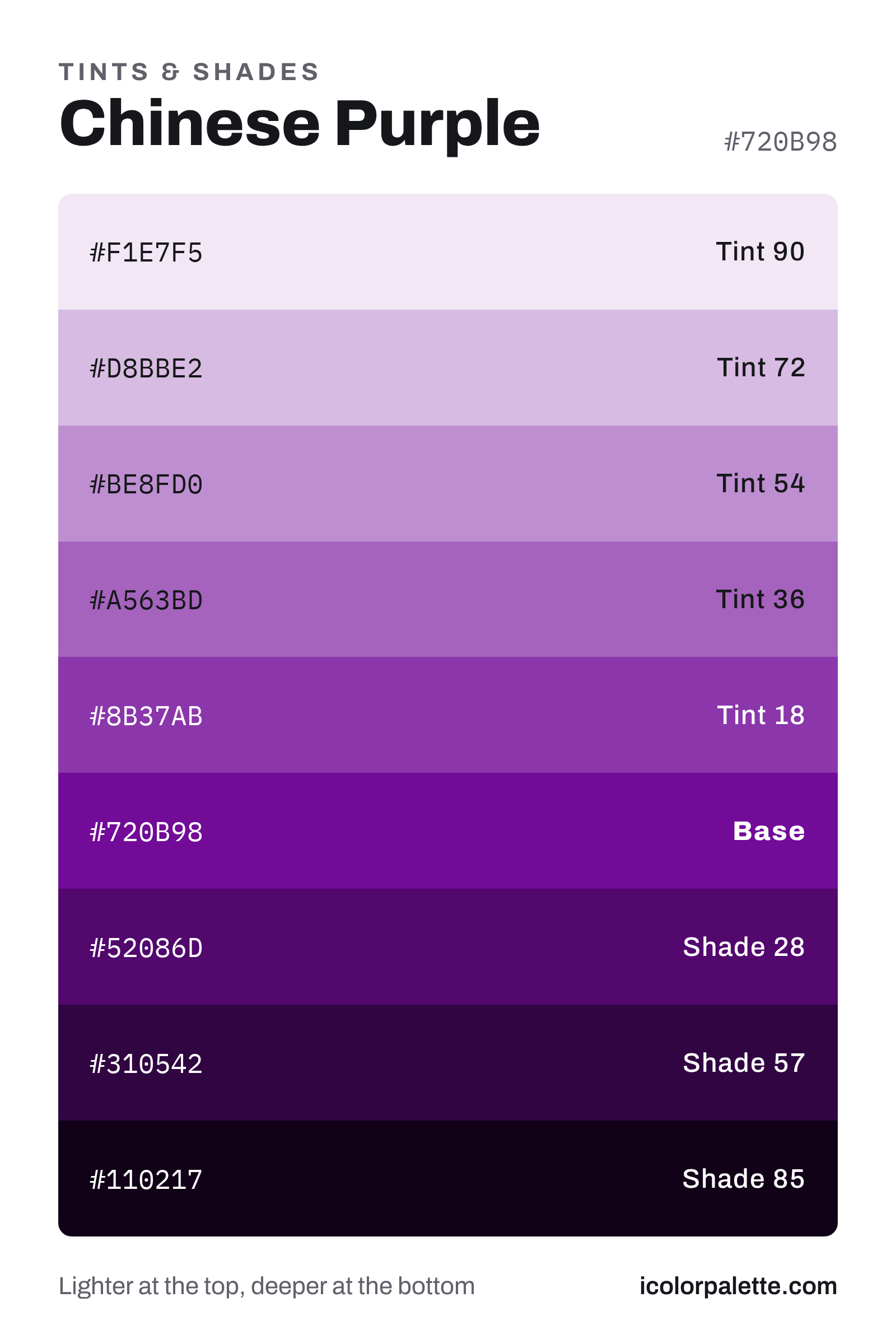 Chinese Purple Color (#720B98) — Hex, RGB & Palettes | iColorPalette