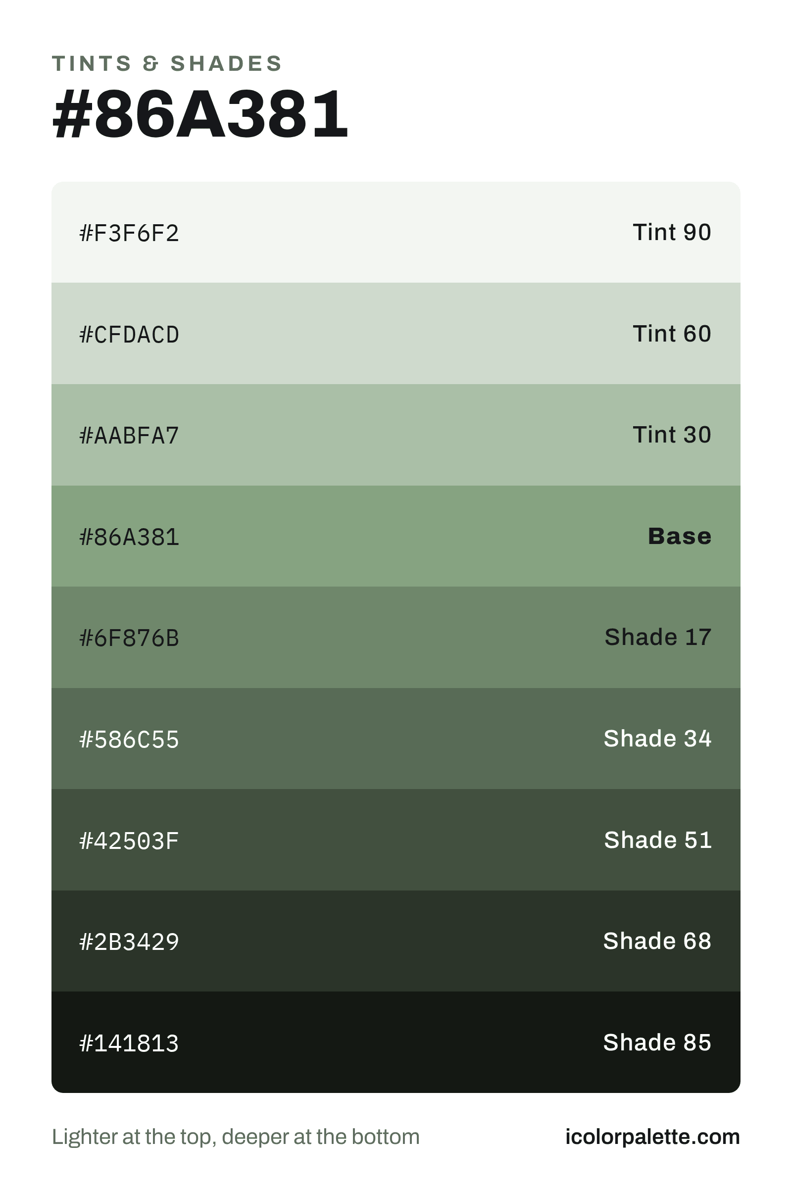 ⭐オーダー用の色見本 86A381 Hex Code (Grey Green Shade) — RGB, CMYK & HSL Color Values