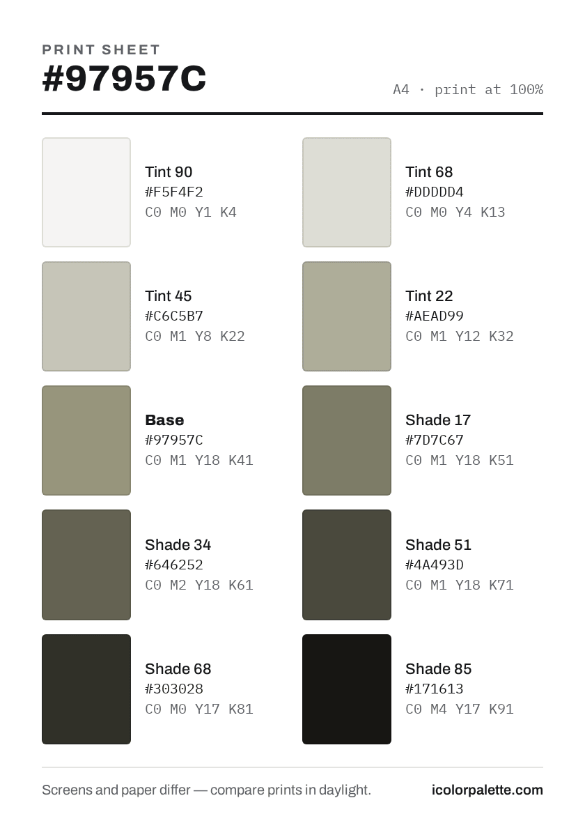 97957C Hex Code (Canyon Falls Shade) — RGB, CMYK & HSL Color