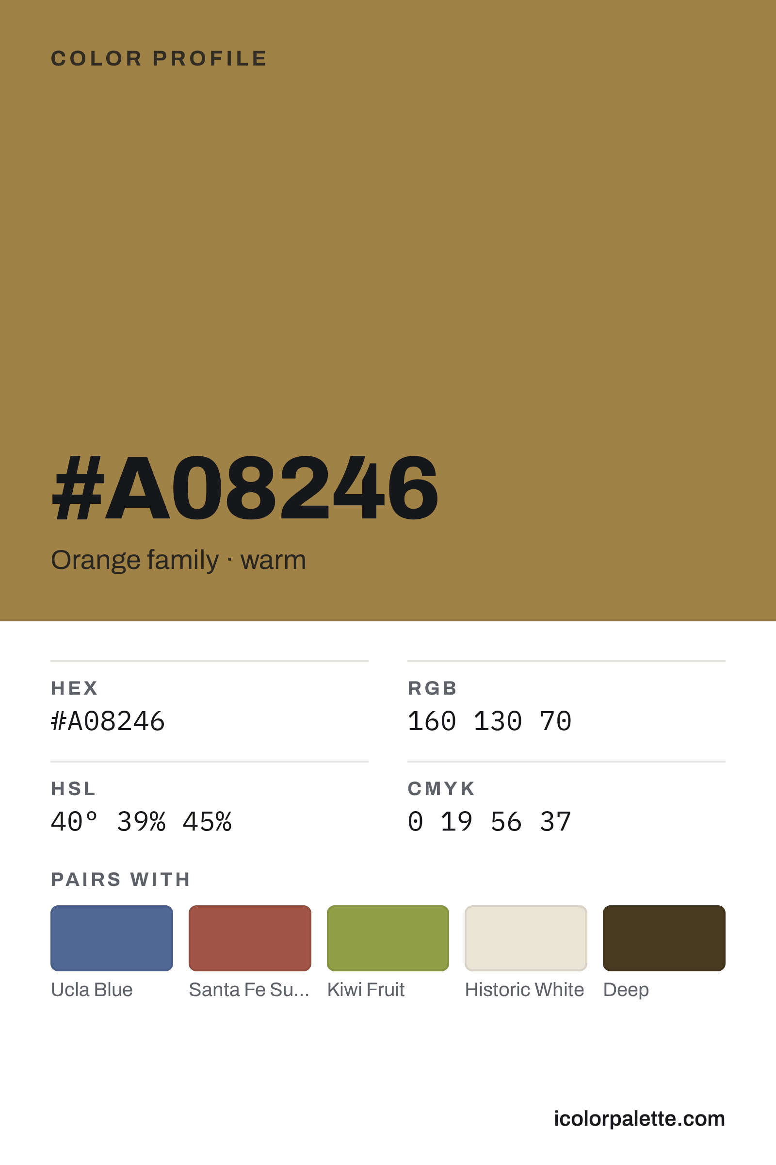 A08246 Hex Code (Golden Harmony Shade) — RGB, CMYK & HSL Color
