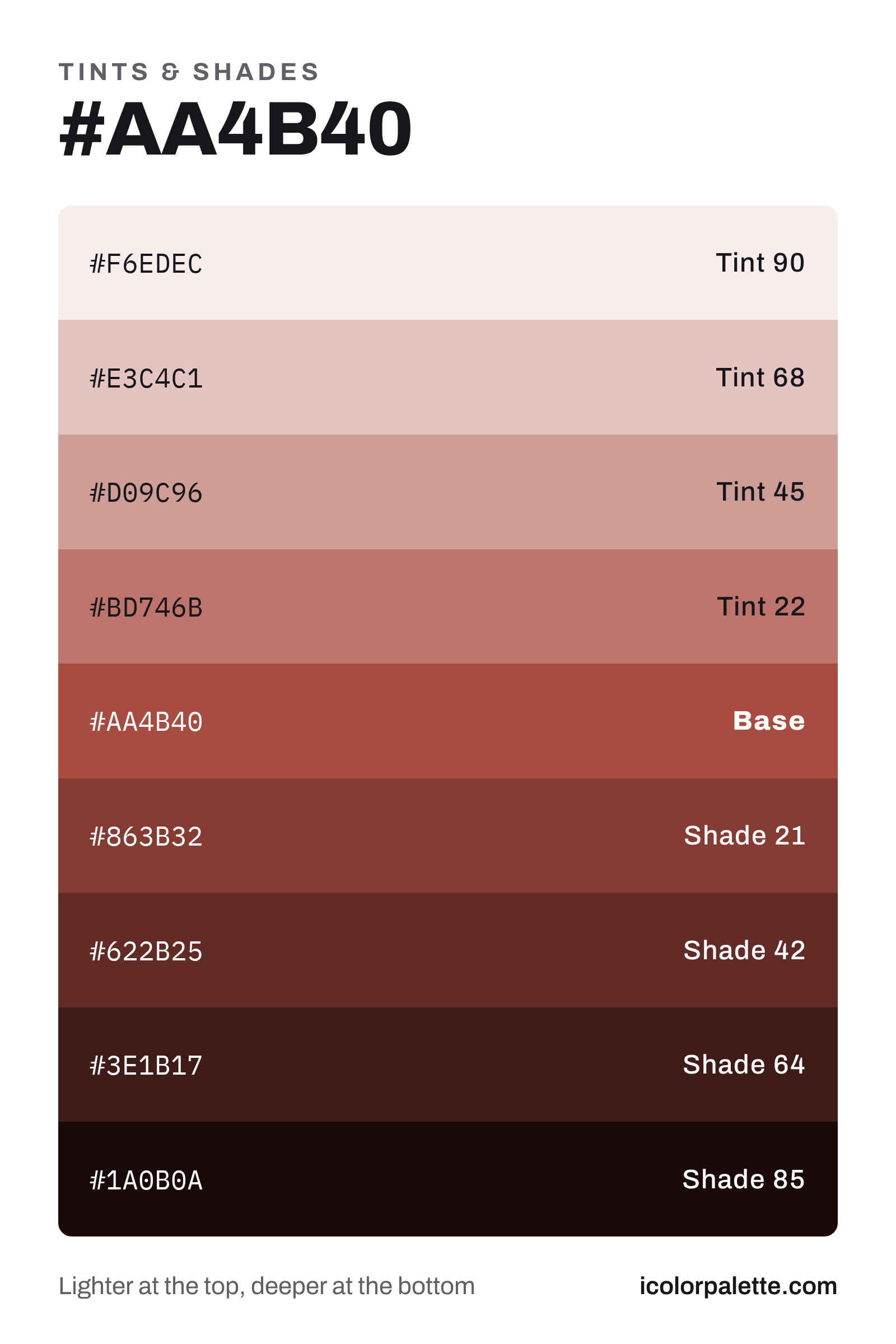 AA4B40 Hex Code (Apple Blossom Shade) — RGB, CMYK & HSL Color