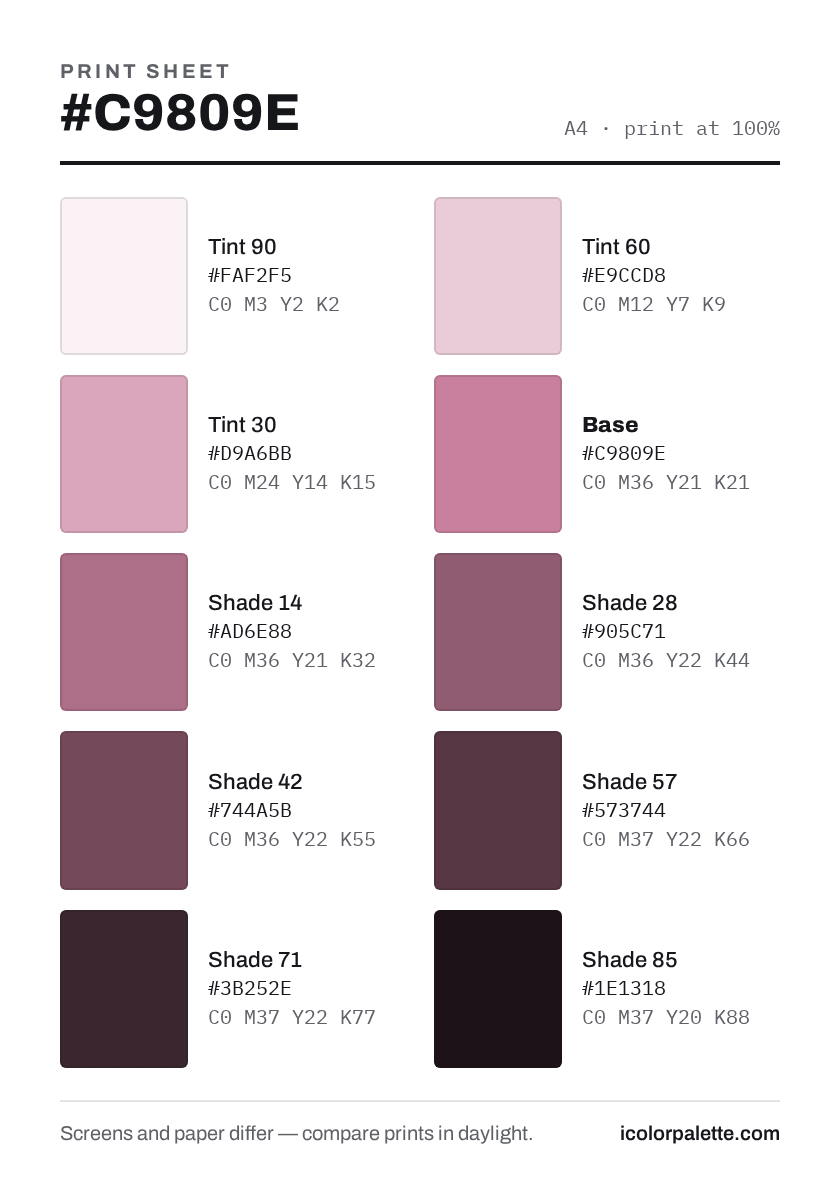 C9809E Hex Code (Heirloom Rose Shade) — RGB, CMYK & HSL Color