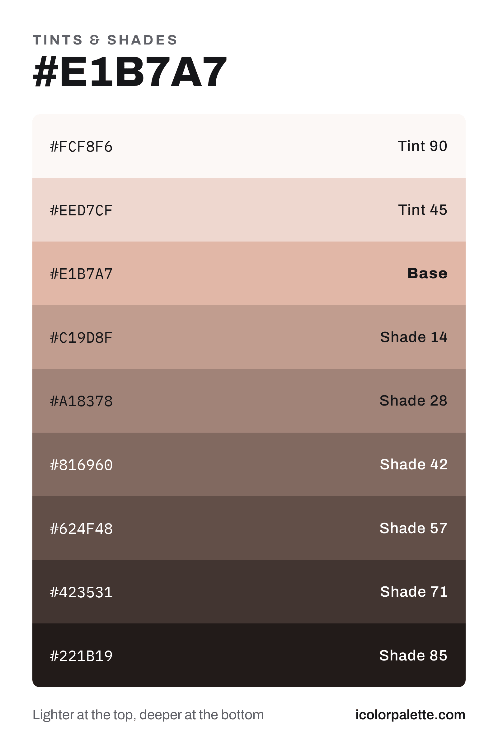 E1B7A7 Hex Code (Smoky Salmon Shade) — RGB, CMYK & HSL Color