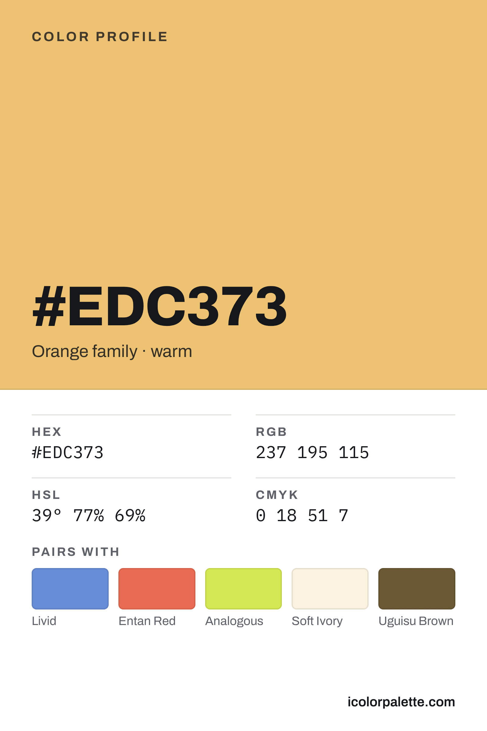 EDC373 Hex Code (Pasta Rasta Shade) — RGB, CMYK & HSL Color Values