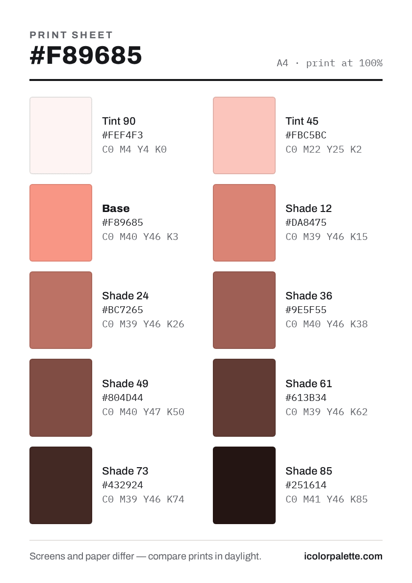 F89685 Hex Code (Chilly Spice Shade) — RGB, CMYK & HSL Color