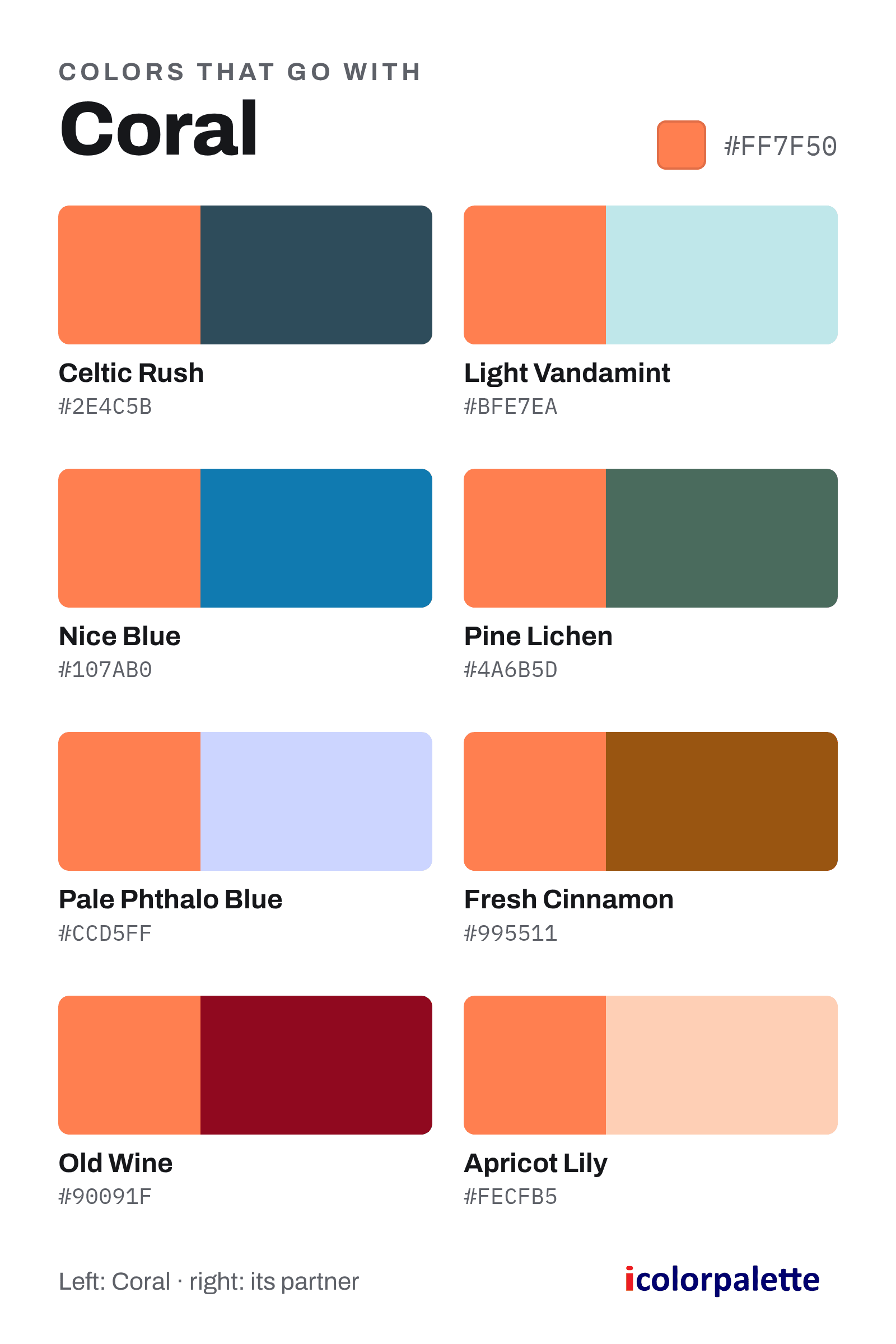 Coral Color (#FF7F50) — Hex, RGB & Palettes | iColorPalette