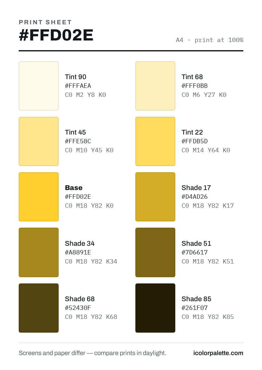 FFD02E Hex Code (Honeyed Lemon Shade) — RGB, CMYK & HSL Color