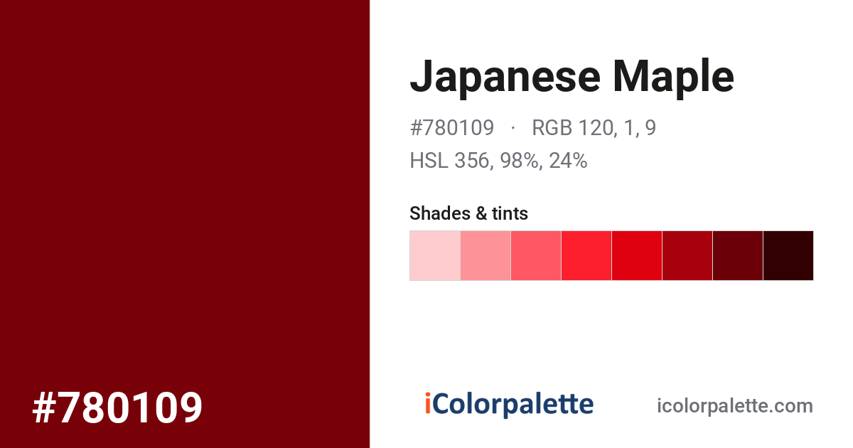Japanese Maple Color (#780109) — Hex, RGB & Palettes | iColorPalette
