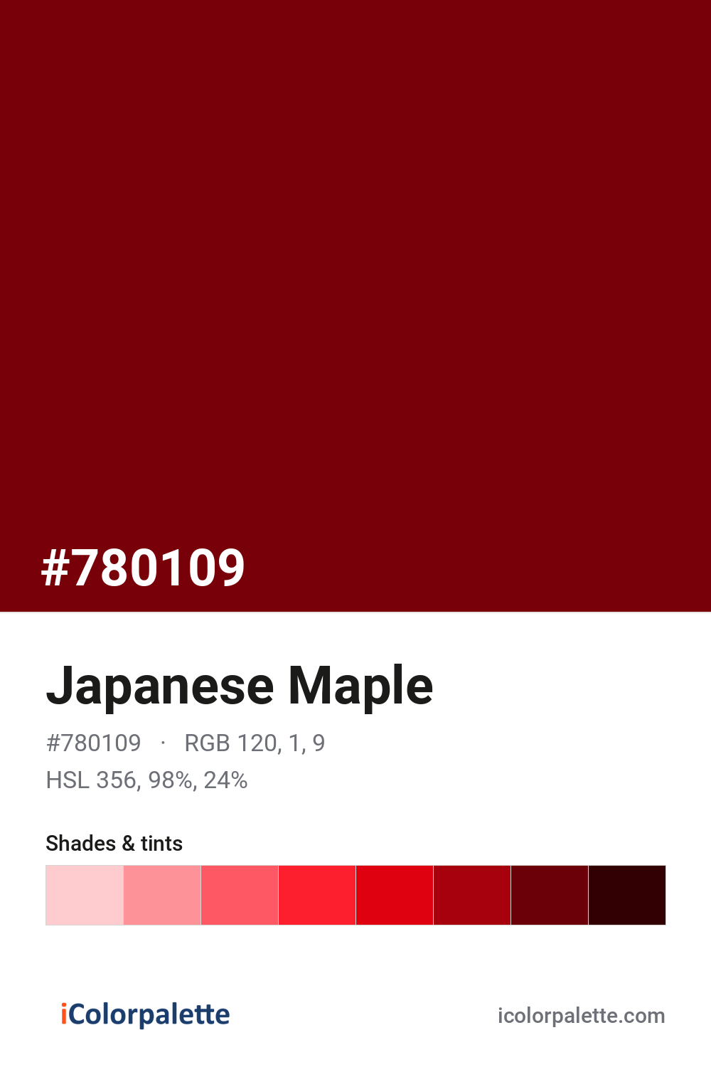 Japanese Maple Color (#780109) — Hex, RGB & Palettes | iColorPalette