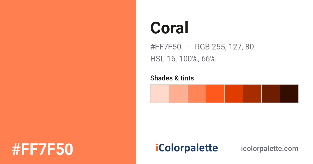 Coral Color (#FF7F50) — Hex, RGB & Palettes | iColorPalette