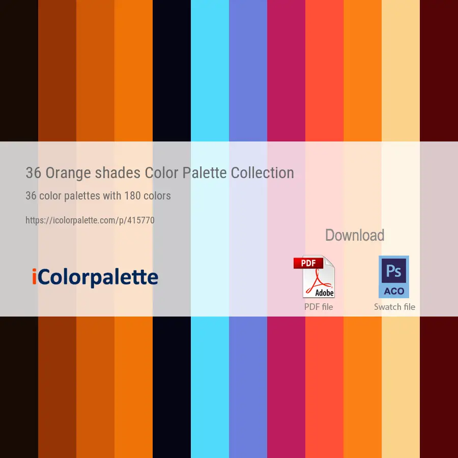 36 Orange shades Color Palette Collection Curated