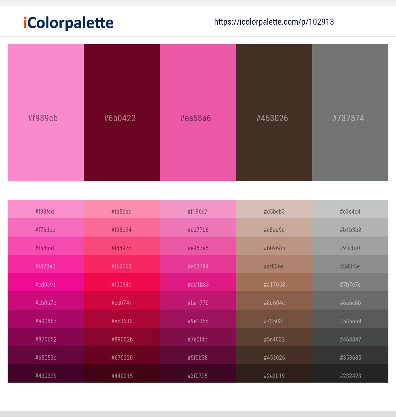 Persian Pink – Black Rose – Brilliant Rose – English Walnut – Xanadu Color scheme