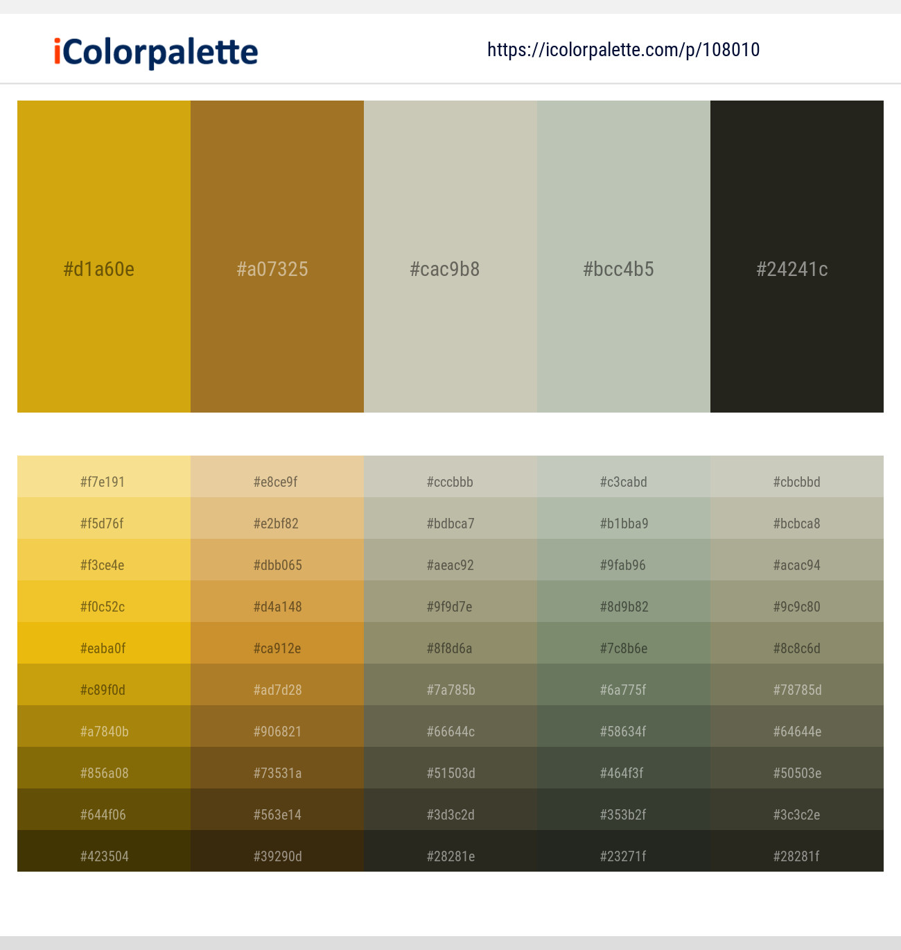 Galliano – Luxor Gold – Foggy Gray – Green Spring – Log Cabin Color scheme