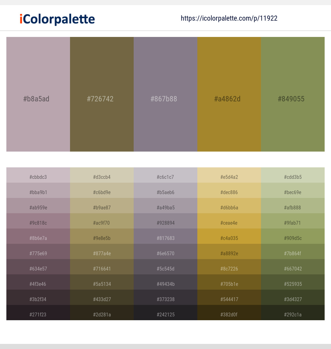 Pink Swan – Tobacco Brown – Mamba – Luxor Gold – Asparagus Color scheme