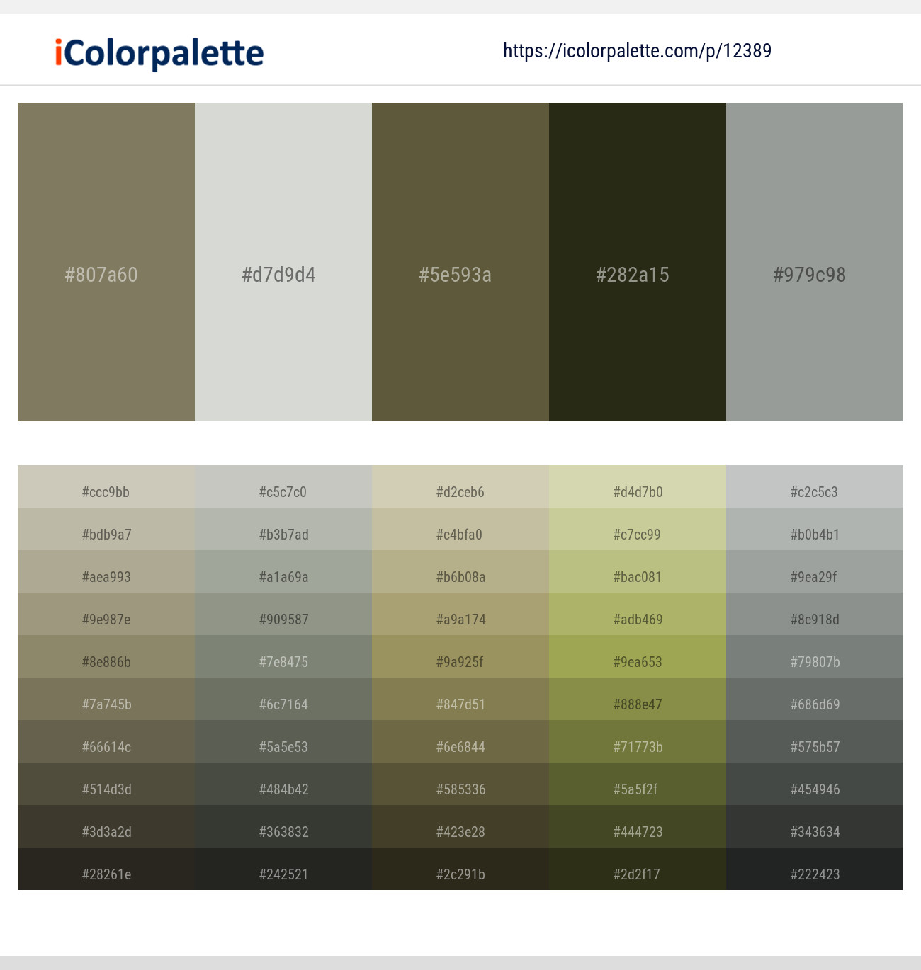 Clay Creek – Quill Gray – Hemlock – Black Olive – Mantle Color scheme