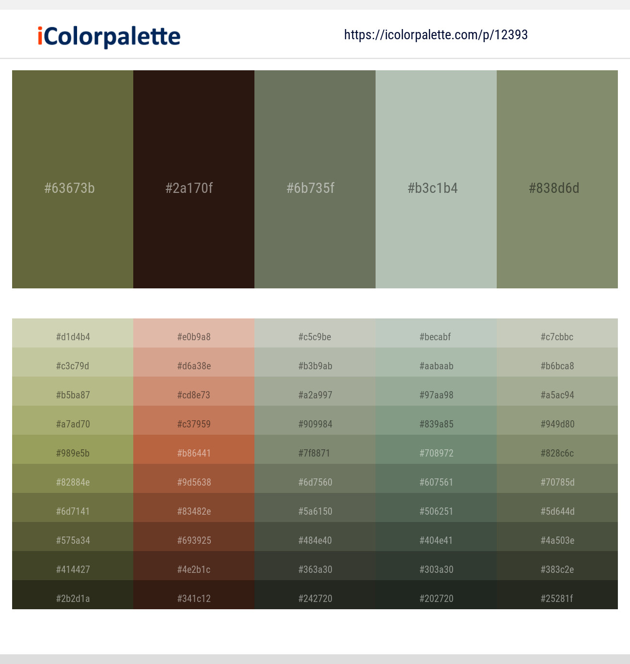 Verdigris – Coffee Bean – Willow Grove – Green Spring – Battleship Gray Color scheme