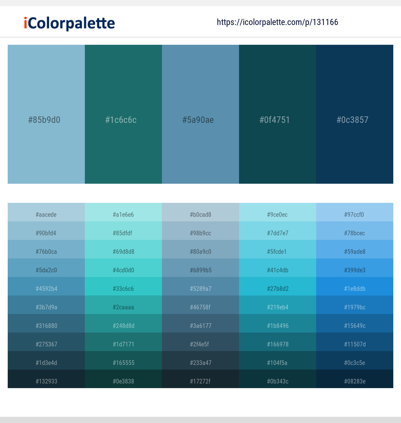 Half Baked – Elm – Hippie Blue – Eden – Tarawera Color scheme