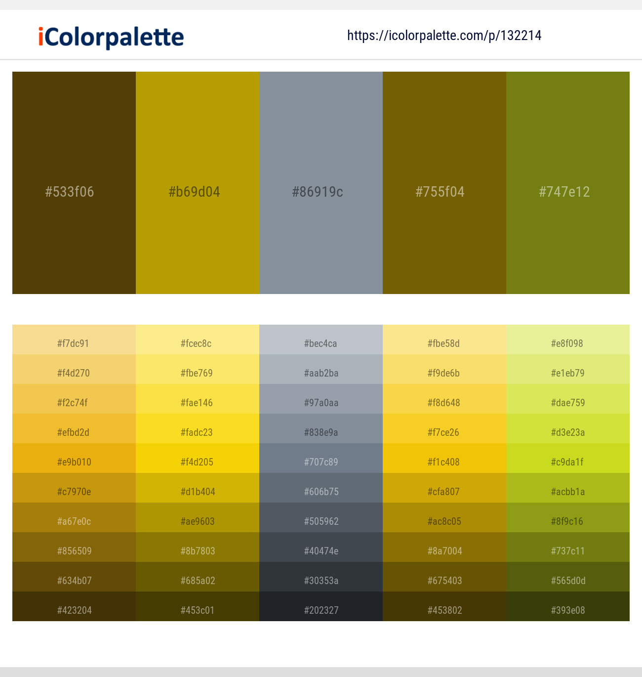 Deep Bronze – Buddha Gold – Regent Gray – Yukon Gold – Olivetone Color scheme