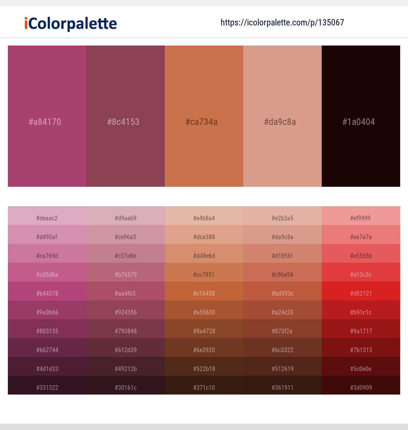 Rouge – Copper Rust – Raw Sienna – Petite Orchid – Creole Color scheme