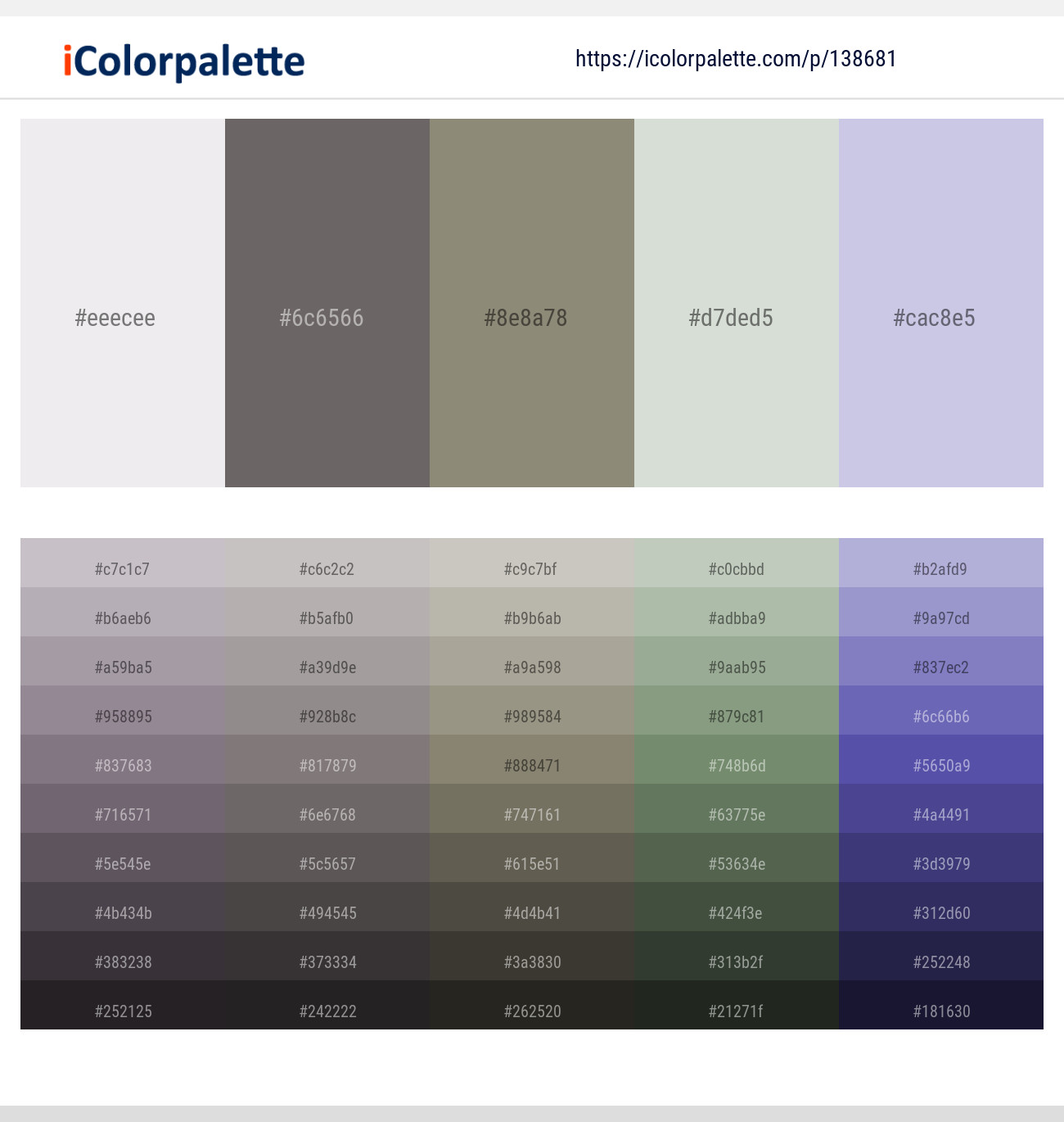 Bon Jour – Scorpion – Granite Green – Tasman – Periwinkle Gray Color scheme