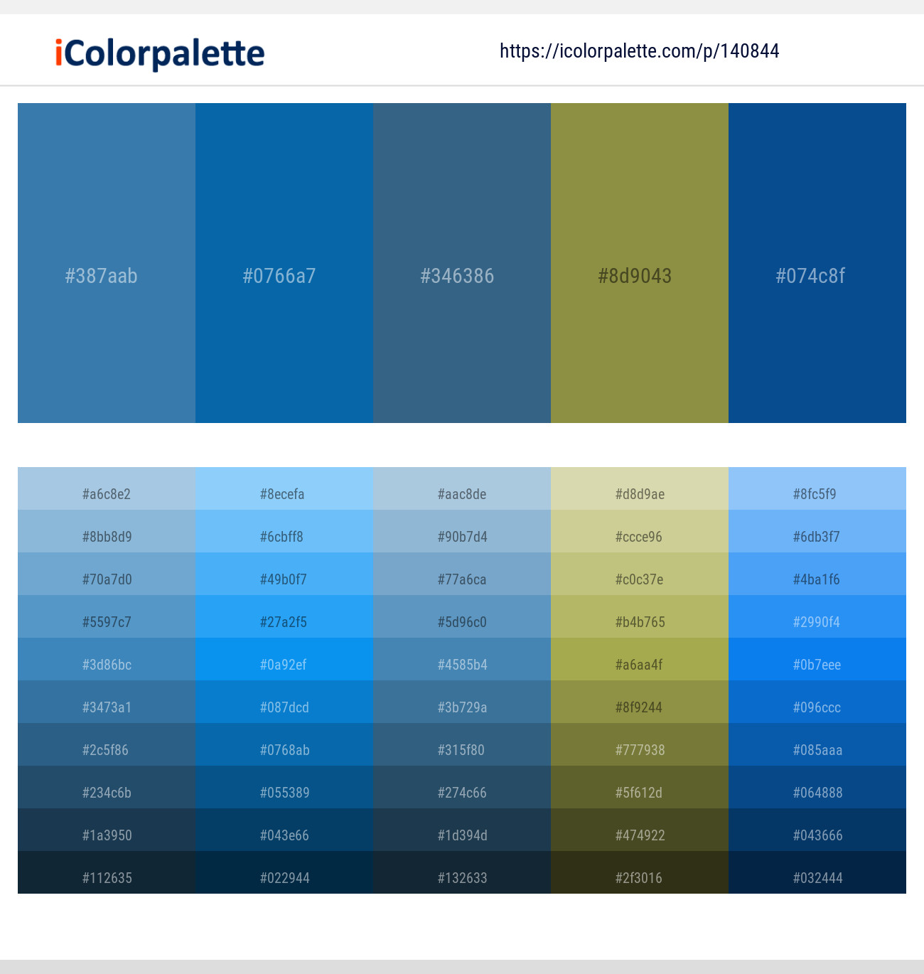 Astral – Bahama Blue – Calypso – Sycamore – Venice Blue Color scheme