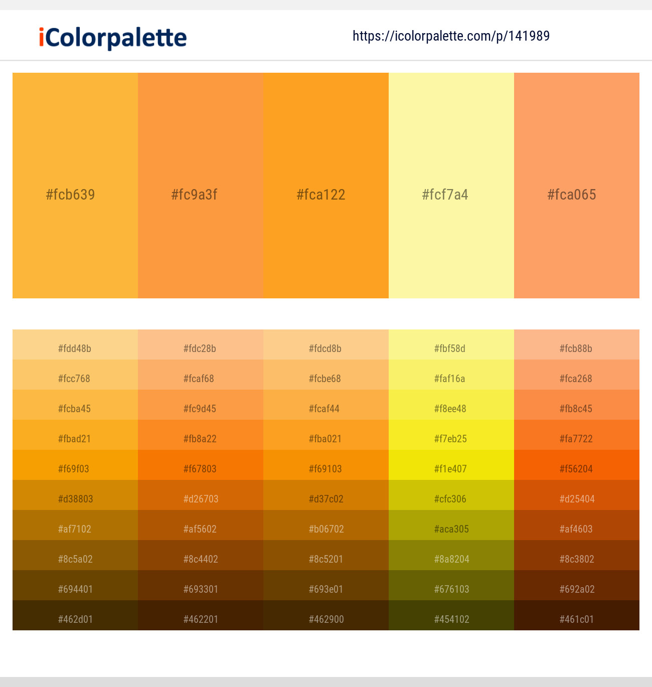 Yellow Orange – Neon Carrot – Tree Poppy – Drover – Atomic Tangerine Color scheme