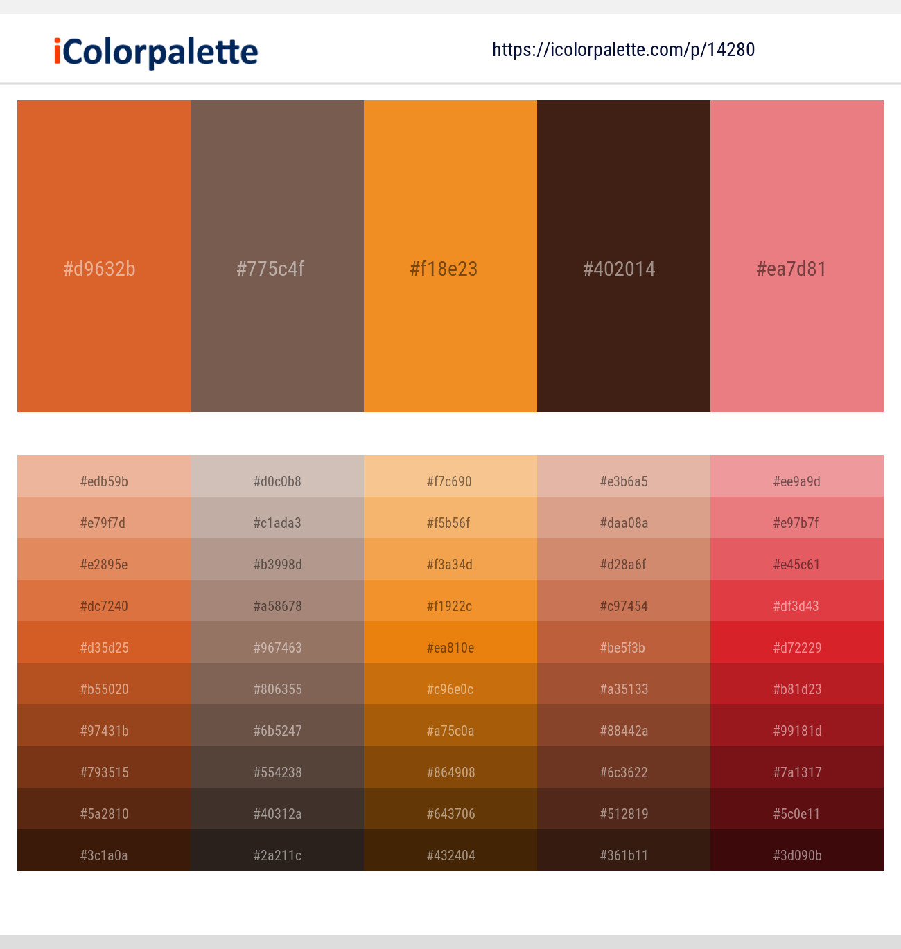 Flame Pea – Roman Coffee – Carrot Orange – Cedar – Apricot Color scheme