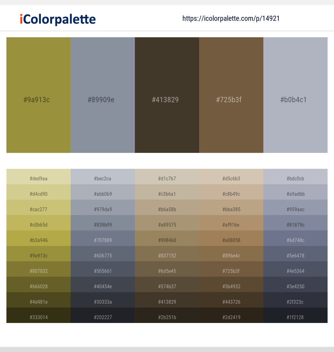 Sycamore – Manatee – Mondo – Tobacco Brown – Cadet Blue Color scheme