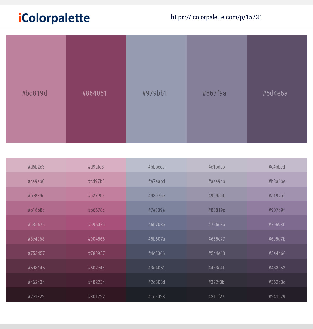 Viola – Cannon Pink – Santas Gray – Waterloo  – Mulled Wine Color scheme