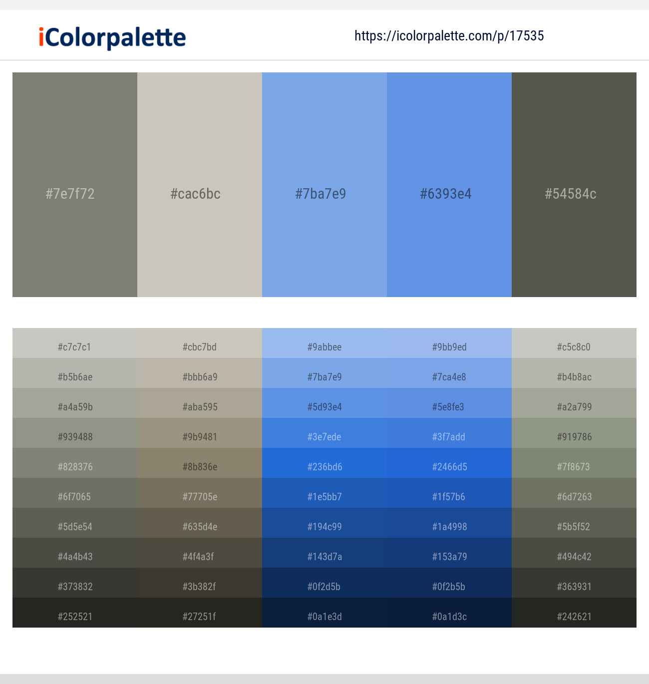 Bandicoot – Ash – Portage – Cornflower Blue – Fuscous Gray Color scheme