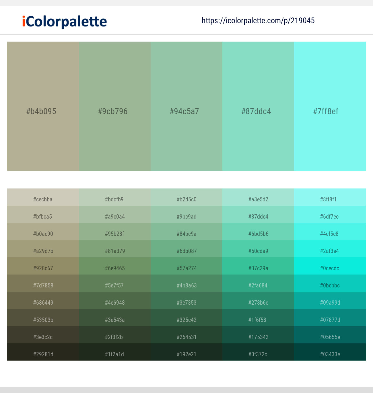 Taupe Gray – Norway – Shadow Green – Bermuda – Aquamarine Color scheme