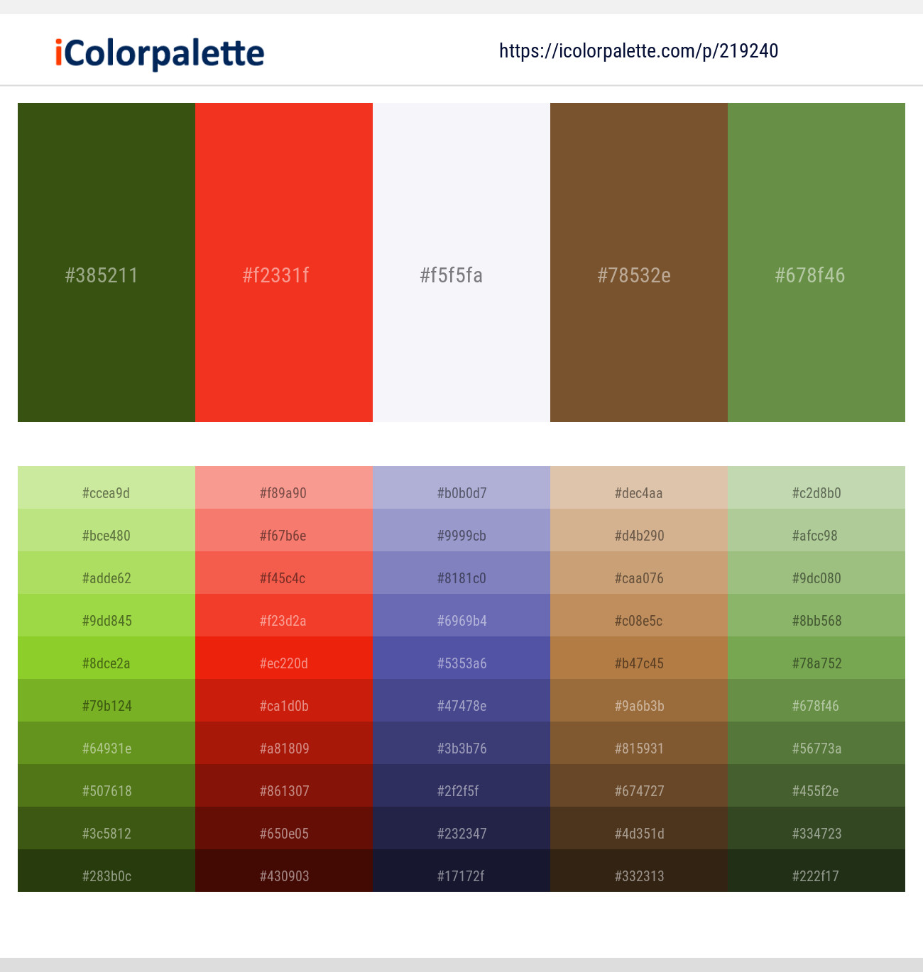 Clover – Pomegranate – Whisper – Old Copper – Hippie Green Color scheme