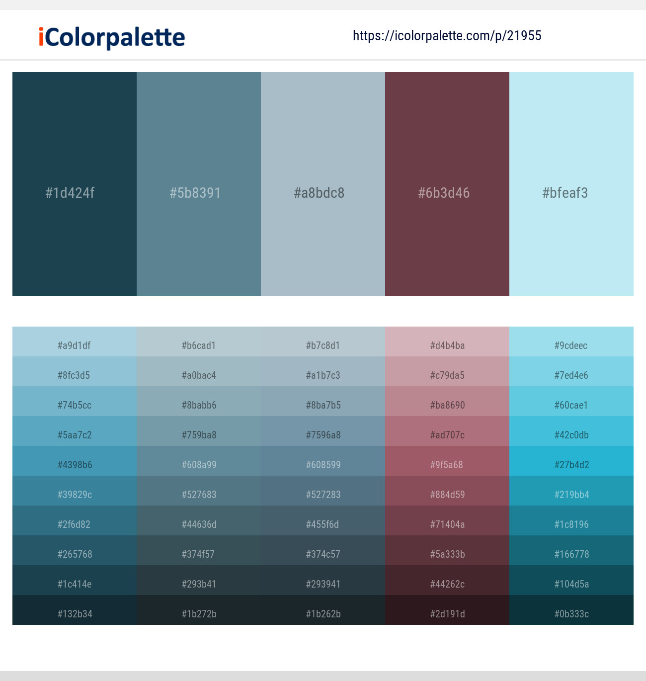 Blue Dianne – Smalt Blue – Heather – Congo Brown – Mint Tulip Color scheme