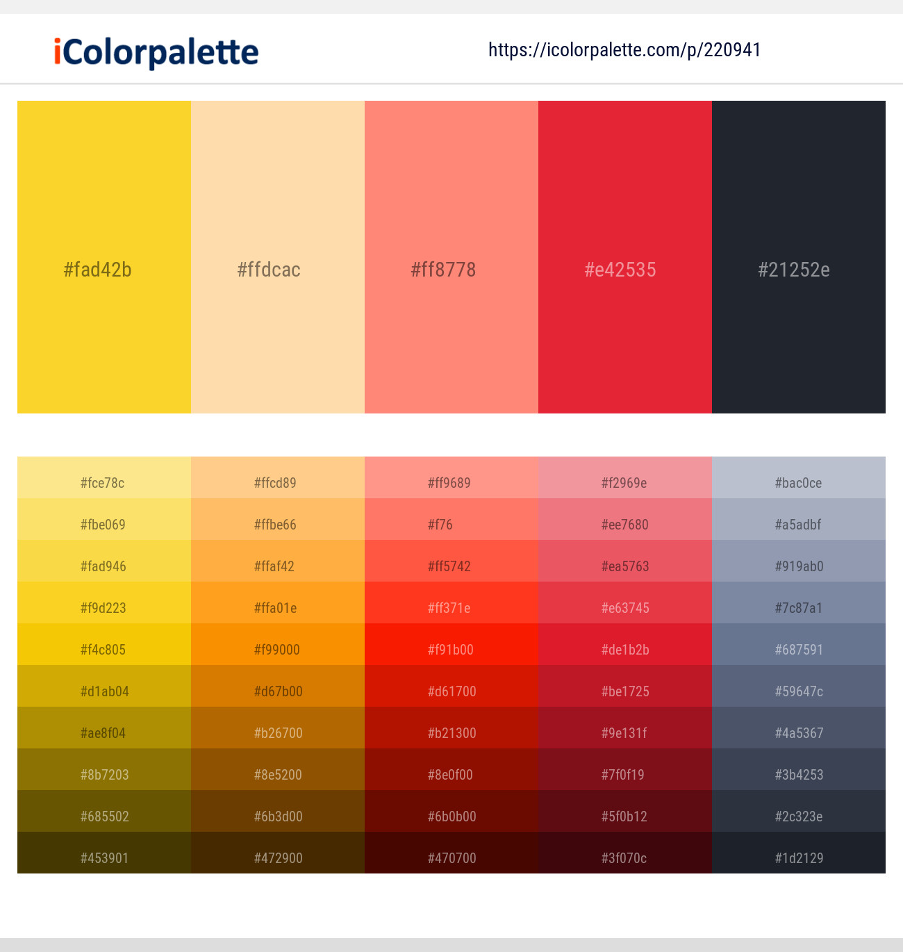 Sunglow – Navajo White – Salmon – Alizarin Crimson – Charade Color scheme
