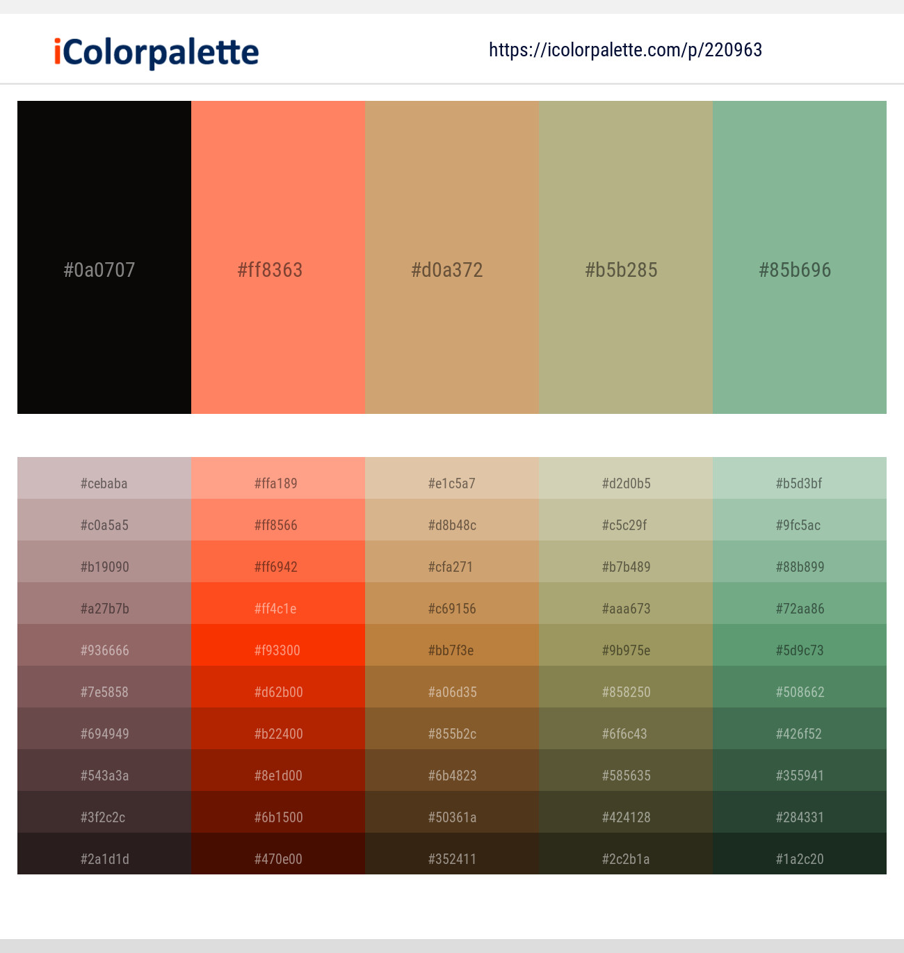 Cod Gray – Salmon – Whiskey – Mongoose – Bay Leaf Color scheme