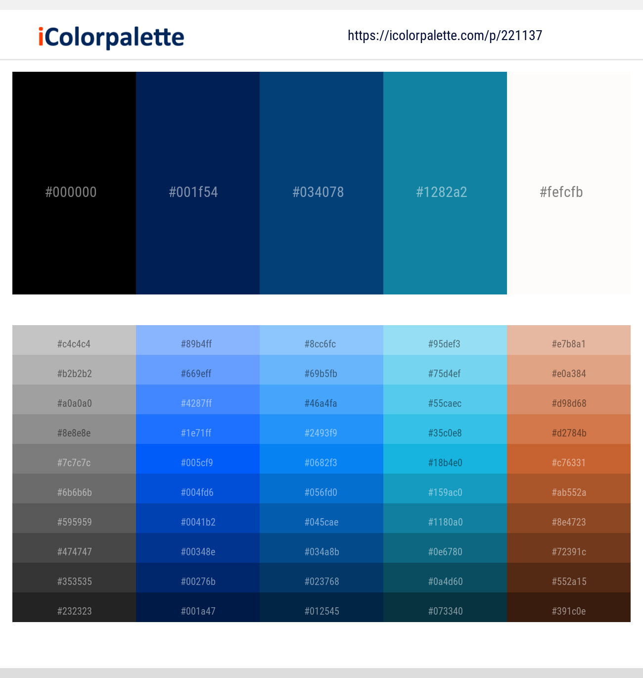 Black – Prussian Blue – Regal Blue – Blue Chill – Bianca Color scheme