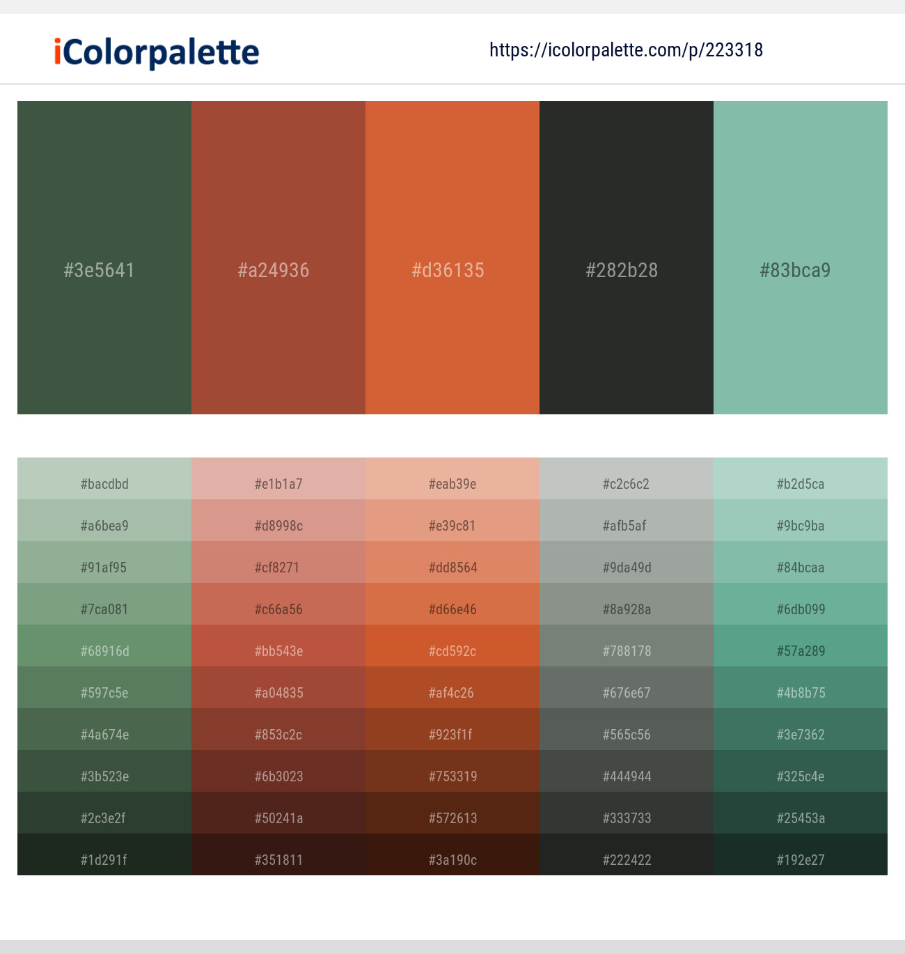 Gray Asparagus – Medium Carmine – Flame Pea – Heavy Metal – Gulf Stream Color scheme