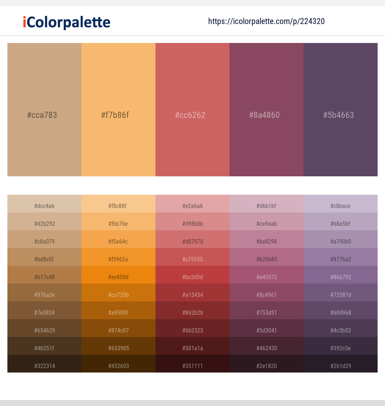 Tan – Rajah – Chestnut Rose – Cannon Pink – Mulled Wine Color scheme