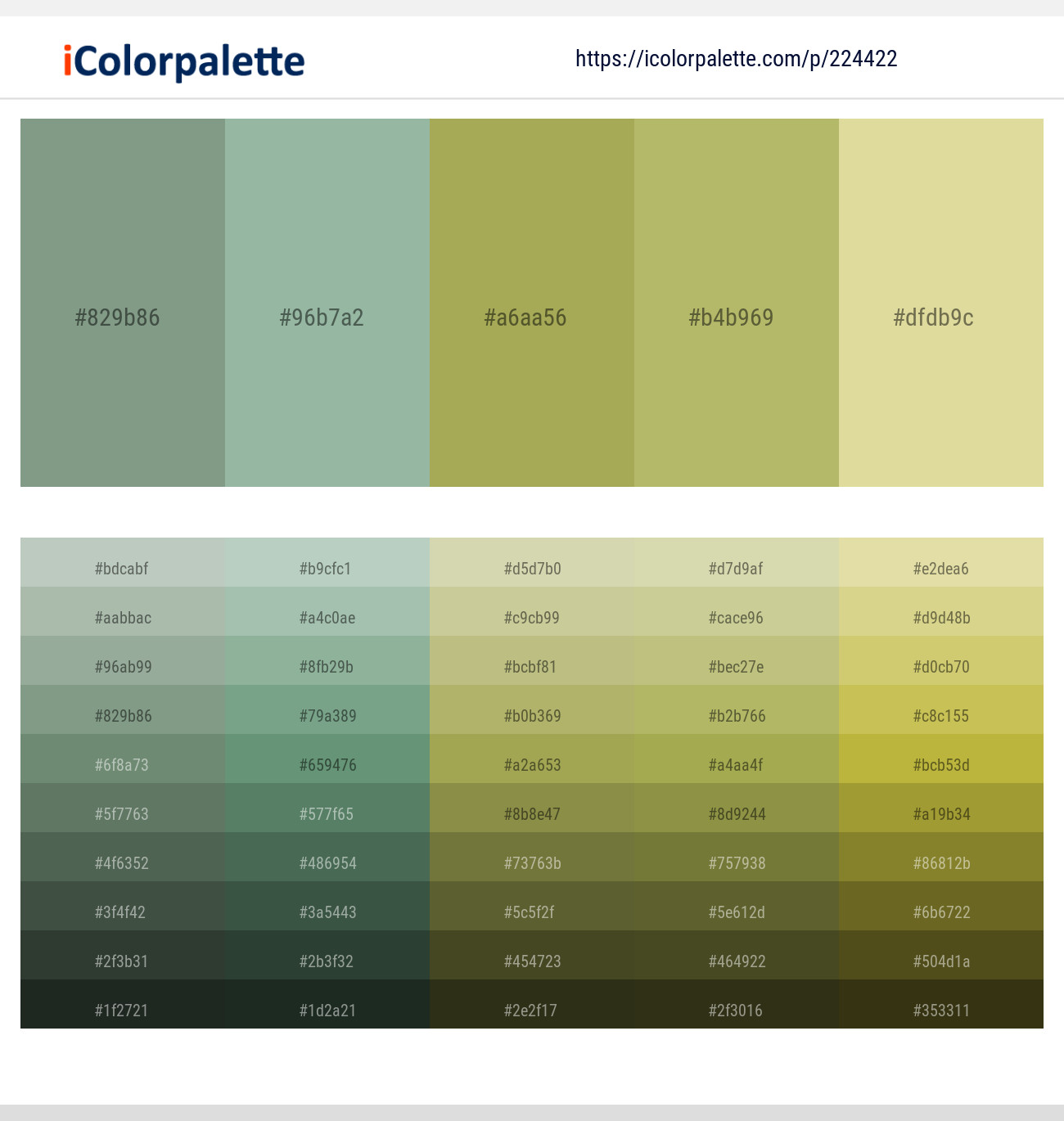 Spanish Green – Summer Green – Olive Green – Gimblet – Sapling Color scheme