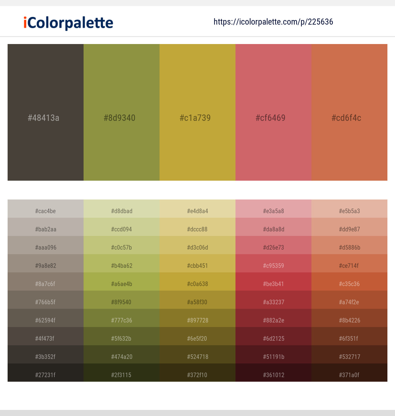 Armadillo – Sycamore – Earls Green – Chestnut Rose – Raw Sienna Color scheme