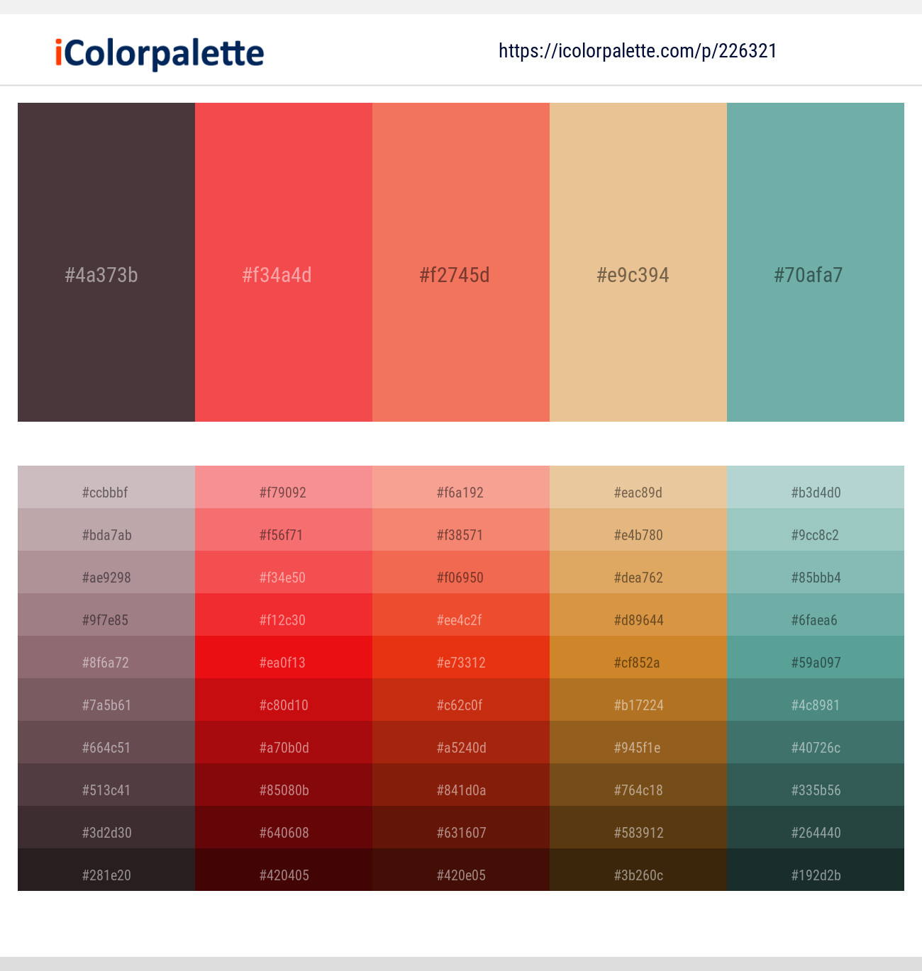 Matterhorn – Carnation – Burnt Sienna – Gold Sand – Acapulco Color scheme