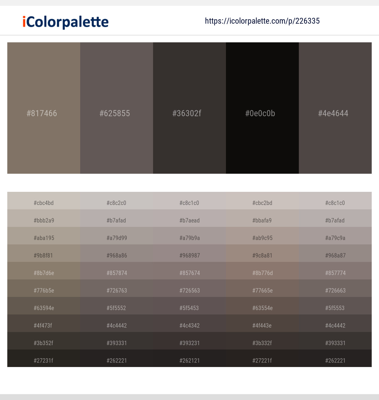 Sand Dune – Dorado – Dune – Cod Gray – Tundora Color scheme