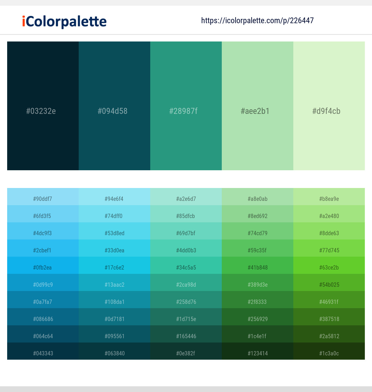 226447Daintree – Deep Sea Green – Jungle Green – Celadon – Tea Green Color scheme